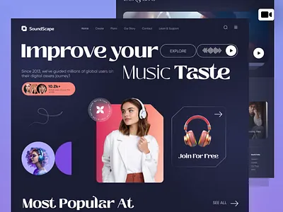 Music player web ui design landing page clean dashboard design hero section landing page minimal modern music music player music website product design saas typography ui uiux ux web application web design website website design