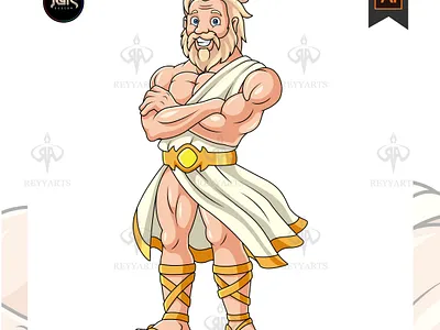 Cartoon zeus character design on white background artwork cartoon character cute design greek illustration mascot mythology vector zeus