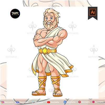 Cartoon zeus character design on white background artwork cartoon character cute design greek illustration mascot mythology vector zeus