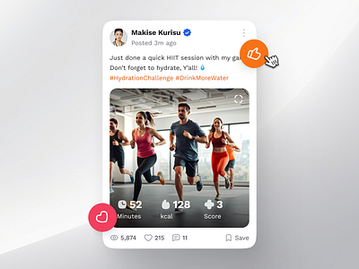 sandow v2: AI Fitness & Nutrition App | Social Media Post UI ai fitness app clean coaching app community post community ui figma ui kit fitness community fitness mobile app minimal modern orange personalized fitness post ui smart fitness smart workout social media card social media card ui social media post wellness app workout app