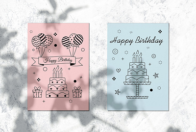 Happy birthday greeting cards birthday cake cakes congratulations element graphic design holiday linear design postcard