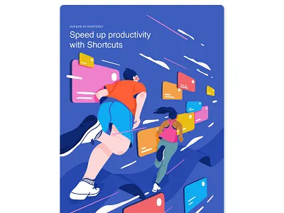 Monterey Shortcuts apple character illustration man monterey productivity quick running shortcuts speed woman
