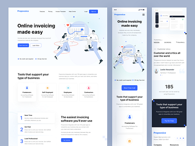 Invoice landing page accounting business design fintech freelance interface invoice invoicing landing page management online invoice payment website proposal saas saas website ui design uiux web design web ui kit website
