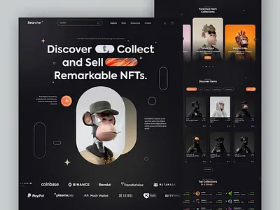 Searcher - Landing Page Animations π₯ 3d animation ape artwork bitcoin branding design digital art graphic design hapebeast illustration landing page logo marketplaces meteverse motion graphics nfts ui uiux website