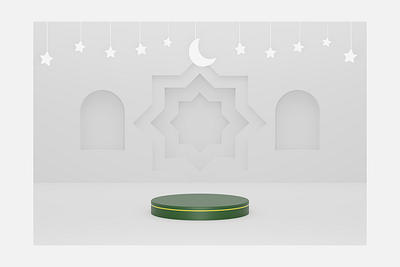 3d Podium in Ramadan White Ornament - 12 JPG FILES 3d background banner business design flyer graphic design gray green grey illustration islam islamic platform podium product psd ramadan star white