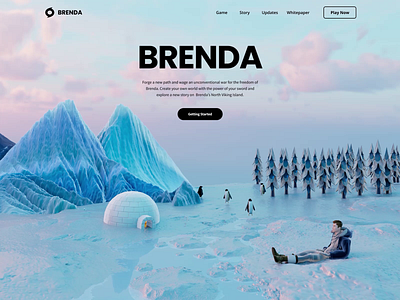 BRENDA Game Web Landing Page 3d 3d animation 3d model crypto crypto design crypto web design game game design game page game ui karakaya landing page metaverse nft product ui ux web web landing page