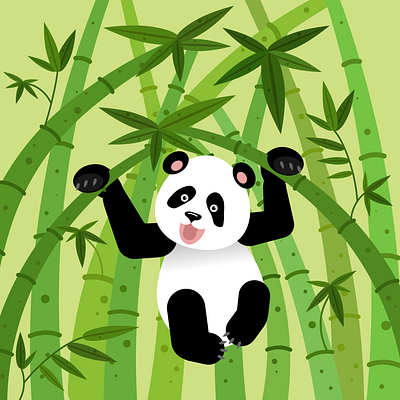 Panda bear hanging on a bamboo tree 2d adobe illustrator animal asia bamboo bear cartoon character comic cute forest funny illustration mammal panda panda bear tropical vector