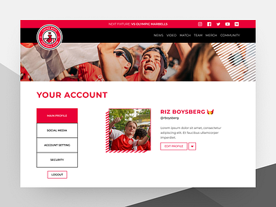 Experimental Profile page UI 3d animation black branding football football website graphic design red soccer soccer website sport website ui ux