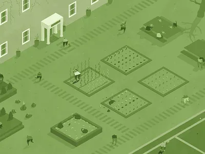 Country Manor allotment country manor editorial growing veg growing vegetables health resort health spa illustration isometric manor mansion people people at resort people relaxing relaxing resort spa strolling tennis vice