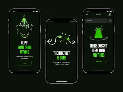 Empty states for coupon app app dark design empty states errors green hand drawed illustrations ui usability ux