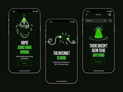 Empty states for coupon app app dark design empty states errors green hand drawed illustrations ui usability ux