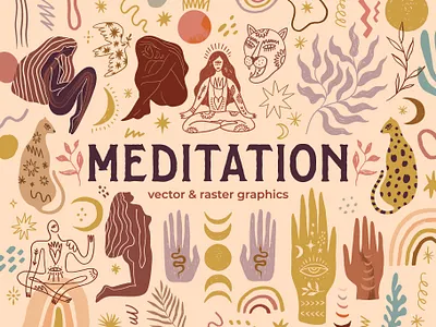 Meditation Bundle abstract astrology beauty boho branding bundle design girl illustration logo meditation modern moon child moonchild spa vector wellness woman yoga