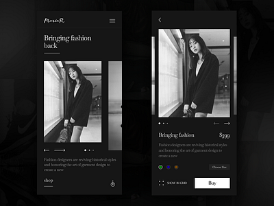Clothing eCommerce App app app design black bw clothing concept design fashion ui uiux ux web white