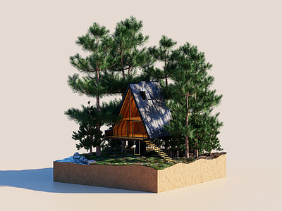 Spring 1/4 3d blender illustration mini spring tree world