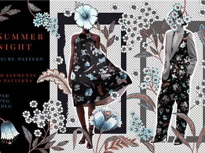 Summer night pattern color pencil dark design elements fashion flower graphic pattern print seamless show textile trend