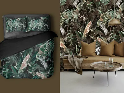 Tropical midnight pattern bali exotic leaves meditation midnight retrit style summer surfing travel tropical yoga