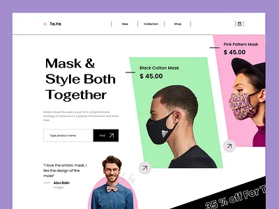 Mask Shop E-Commerce Website - Hero Header follow like share vector