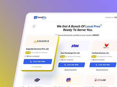 Local Professionals Website brand branding call cards clean help jobs local minimal product professional quote rating request responsive result services website website design webui