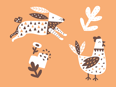 Easter Illustration set abstract animal bunny cartoon chicken design easter egg flat illustration minimal pattern rabit simple vector