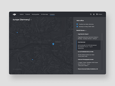 Contacts concept contact page contacts dark mode digital design dji map ui ux web design