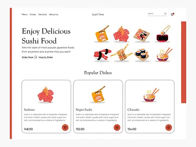 Sushi - Food Landing page food food delivery food landing page food web food website illustration japanese food light minimal popular product design resturant website sushi trend ui ui design web web ui webdesigner website