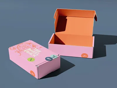 Takeout Box Design | The Bagel Shack bagel shop beach vibes box design brand identity brand marks brand presentation branding cartoon colorful branding delivery design donut box illustration logo mailing box packaging design pink box stickers takeout takeout box