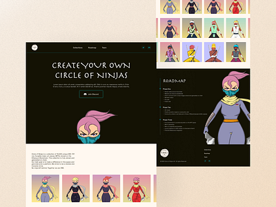 Circle of Ninjas (NFT landing page concept) art branding crypto design header hero illustration landing landing page logo mockup nft seo token uiux vector web3 website whitelist wl