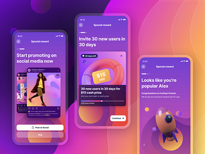 Sweatcoin Special Reward Feature (Onboarding) 3d app card creator crypto earn earning gradient instagram instagram post mobile mobile app mobile application mobile ui reward rocket social media sweatcoin ui ux