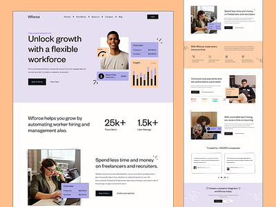 Wforce Landing page design header hiring hr landing page management popular saas sass trend typography ui ui ux ui design ux uxdesign web design web header web ui website