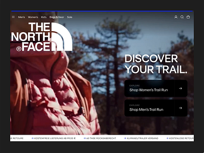 THE NORTH FACE Hero Header Concept | Outdoor Clothes Shop adobe xd background video clean ecommerce glassmorphism hero header hero video minimal outdoor outdoor clothes outdoor shop shop typography ui ui design ux ux design video web design website