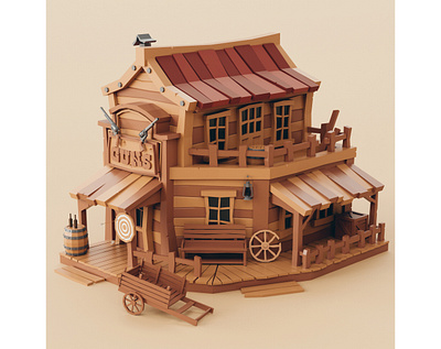 Lowpoly Wild West Gun Shop stylized western wild west