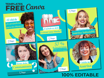 6 Plantillas de canva gratis para Clinica Odontologica branding canva doctor facebook free graphic design medical medico odontology social media template