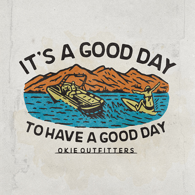 Okie Outfitters angonmangsa badges boat branding clothing design goods graphicdesign hand drawn illustration lake logo outdoor outdoor wear street wear surf surfing tshirt vacation vector