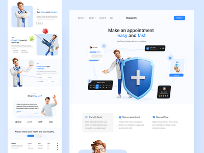 Mwwwari - Medical Website Landing Page 3d 3d character 3d illustration clean doctor drug health healthcare hospital medical medicine product product design ui ui design uiux ux ux design web design website
