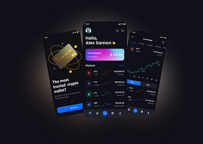 Crypto Wallet App app branding design graphic design illustration logo typography ui ux vector