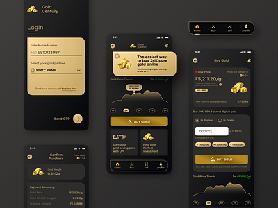 Gold Investment App 👑 app banking black buy clear creative design dark finance gold gold app gold card golden minimalistic mobile app mobile bank premium design sell ui ux wallet