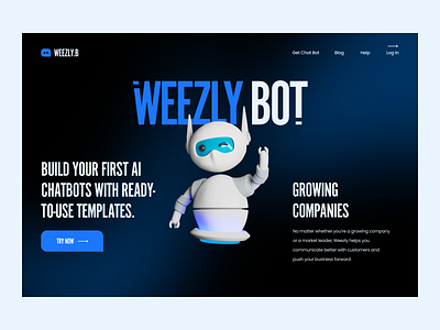 Chat bot landing page 2022 3d blender dark ui design desktop digital inspiration landing page new design top shots ui ux