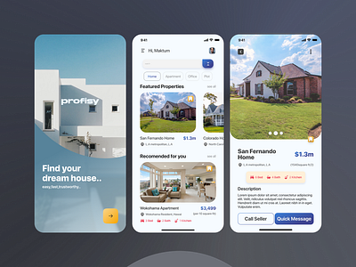 Profisy Real Estate mobile app. clean company minimal mobile ui real estate ui ux vector