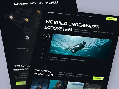 Oceany 🌊 - Diving Community Landing Page booking clean design dive ecosystem flat landing page landingpage maintenance marine scuba diving simple travel traveling ui uiux underwater web web design website