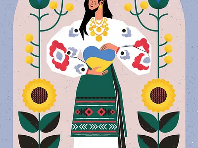 Mother character design ethnic europe flat folk illustration texture ukraine vector war web woman
