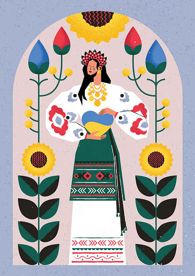 Mother character design ethnic europe flat folk illustration texture ukraine vector war web woman