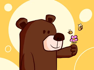 Bear and flower 2d animal art bear bee brown bear cartoon clean cute design drawing flower graphic design happy infinite painter lovely raster art warm yellow