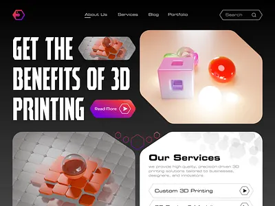 Most Intuitive UI Design for a 3D Printing Website 3d 3d modeling 3d printing animation blender graphic design hero image home page illustration logo motion graphics online presence product website rendering ui ux vector visualization website design