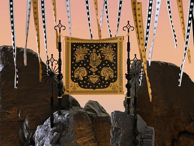 SACRED BANNER 3d banner c4d design flag flower illustration octane sunset tattoo tiger