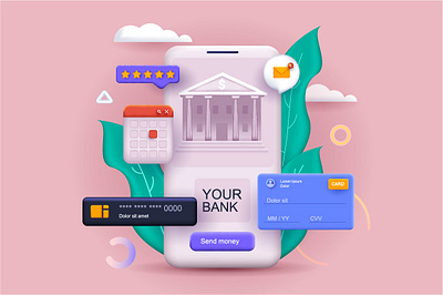 Mobile Banking 3D illustration 3d app bank banking banner commerce concept design homepage illustration landing mesh mobile online page render rendering vector web website