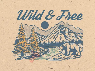 Wild & Free graphic design illustration tshirt vector vintage