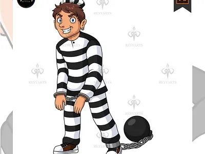 funny cartoon prisoner handcuffed and chained with iron shackles artwork cartoon character design illustration mafia mascot prisoner reyyarts vector