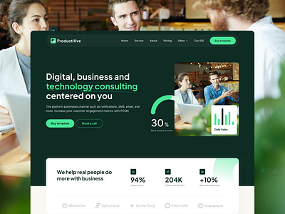 ProductHive - Consulting Webflow Template animation business consultation firm consultency flowfye mobile no code responsive saas ui webflow website