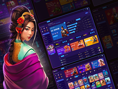 Chinese-Themed Casino Website Design casino art casino design casino website chinese style custom characters digital gaming dribble showcase gambling game design gaming website illustration luxury gaming online casino samurai warriors slot games ui uiux unique casino design