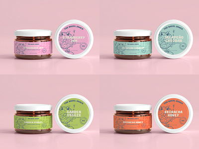 Label Design | Cream Cheese Spread Jar | The Bagel Shack bagel shop beach vibes brand identity brand marks brand presentation branding cartoon container mockup cream cheese spread design illustration jar mockup label design labels logo packaging product product packaging sticker west coast